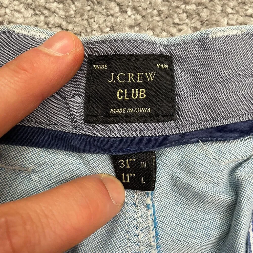 J.Crew Club Chino Shorts Mens Size 31 Blue Cotton Flat Front 11 Inch Casual